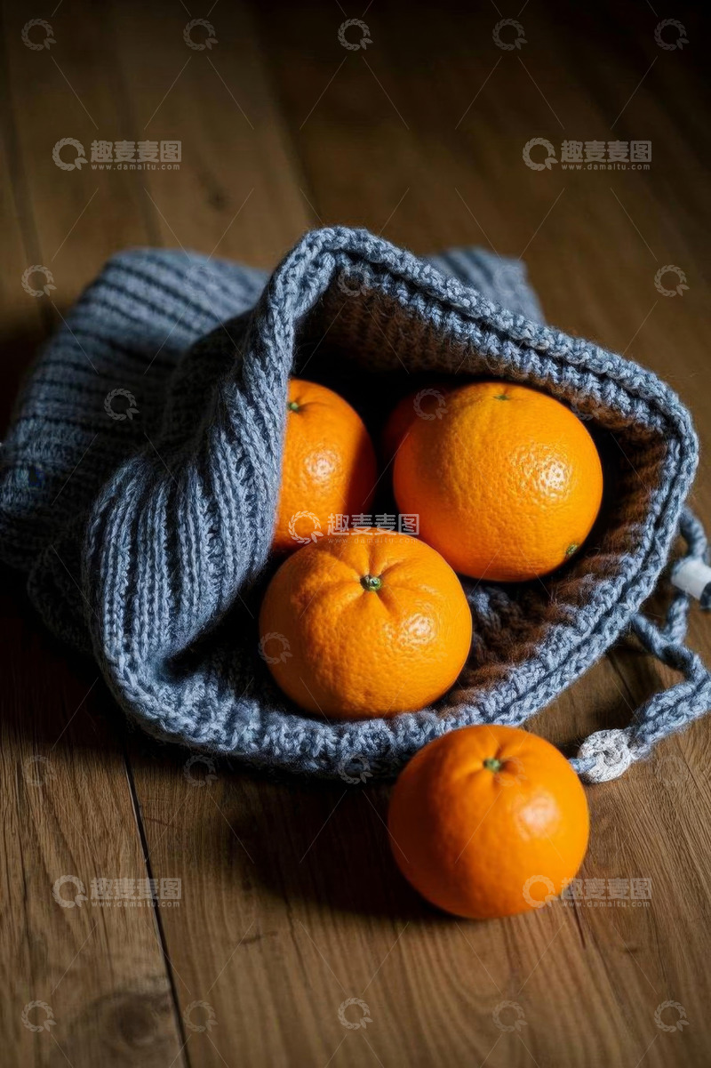 高清大图下载【趣麦麦图】针织袋中的新鲜橙子