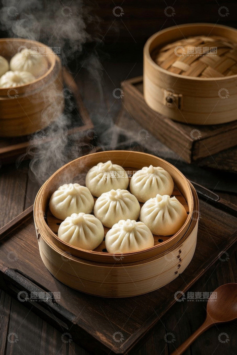 高清大图下载【趣麦麦图】蒸笼里热气腾腾的包子