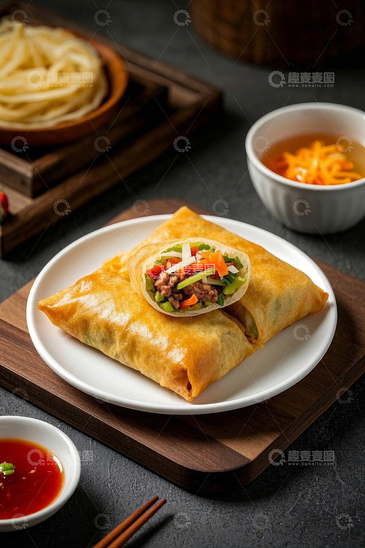 美味中式卷饼搭配蘸料与配菜