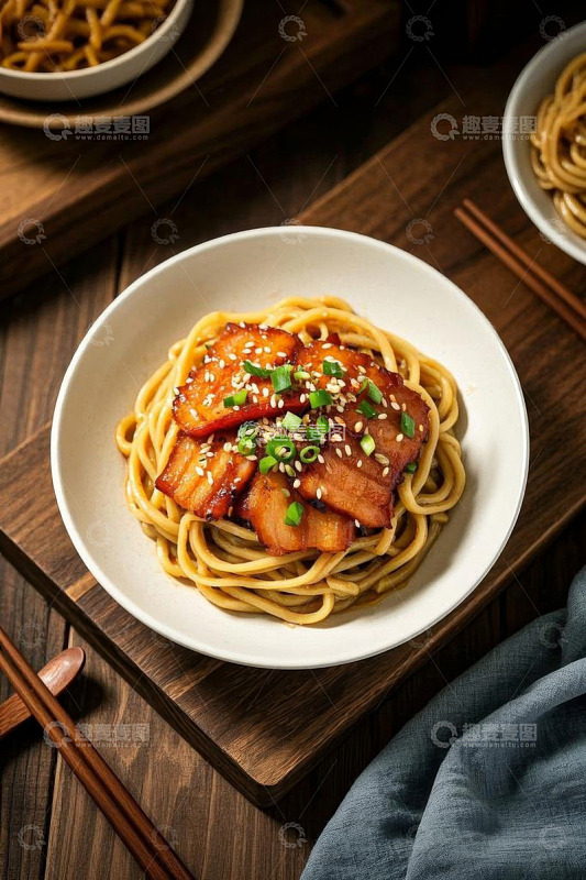 碗装叉烧面条美食摄影图