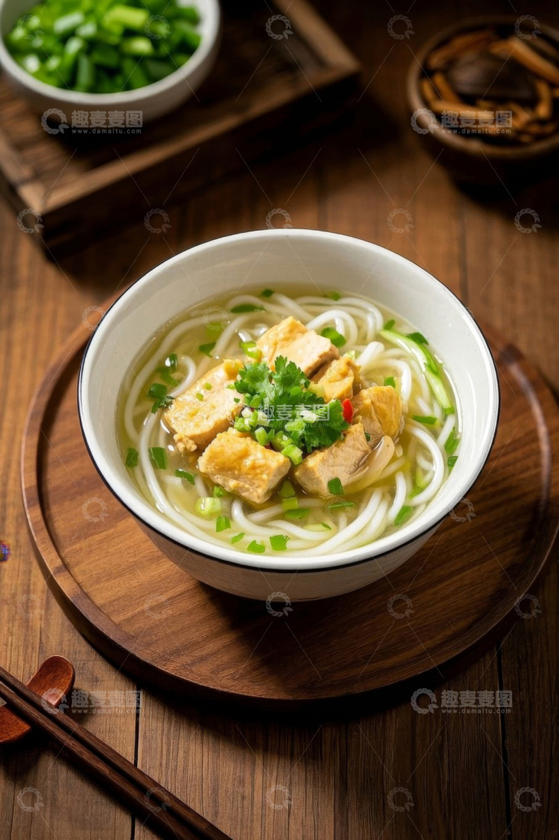 高清大图下载【趣麦麦图】木桌上的一碗豆腐米线