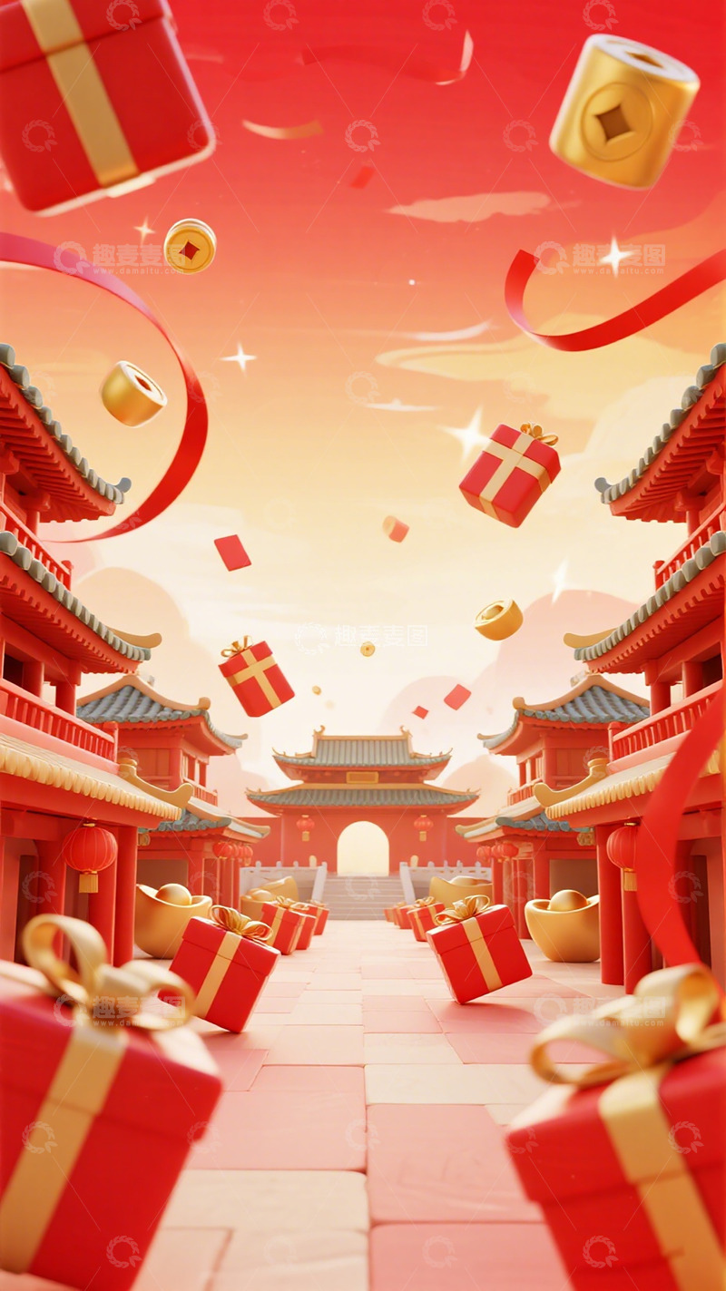 高清大图下载【趣麦麦图】喜庆春节礼物场景插画