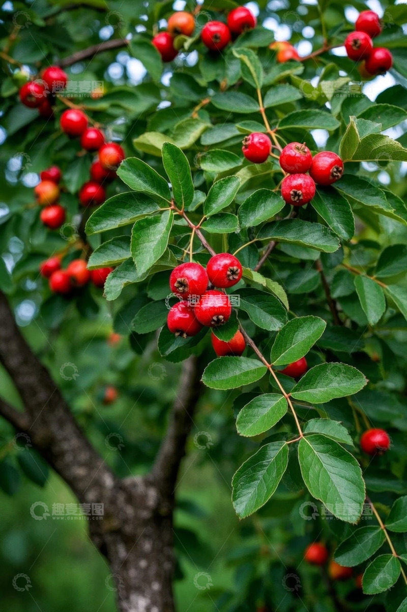 高清大图下载【趣麦麦图】枝头红浆果与绿叶特写