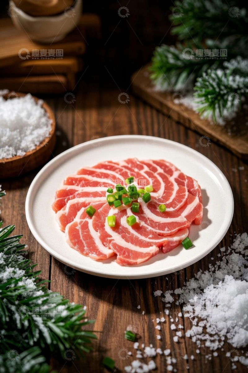 高清大图下载【趣麦麦图】-盘中摆放的新鲜肉片