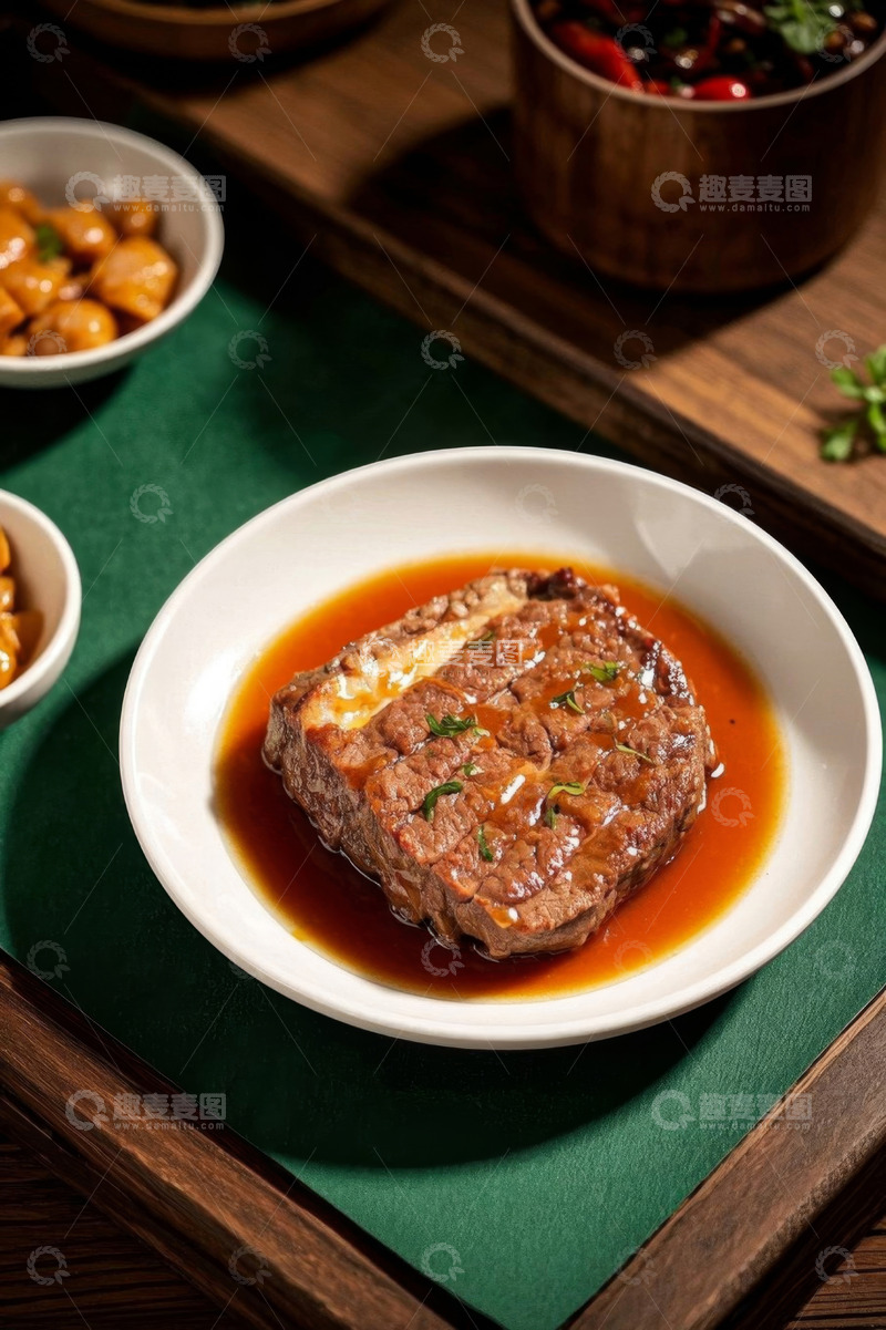 高清大图下载【趣麦麦图】盘中酱汁牛排特写
