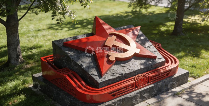 高清大图下载【趣麦麦图】红色雕塑革命标志石材底座
