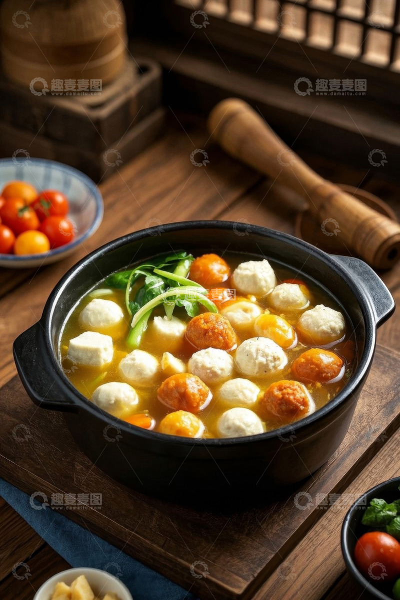 高清大图下载【趣麦麦图】锅中美味火锅丸子组合