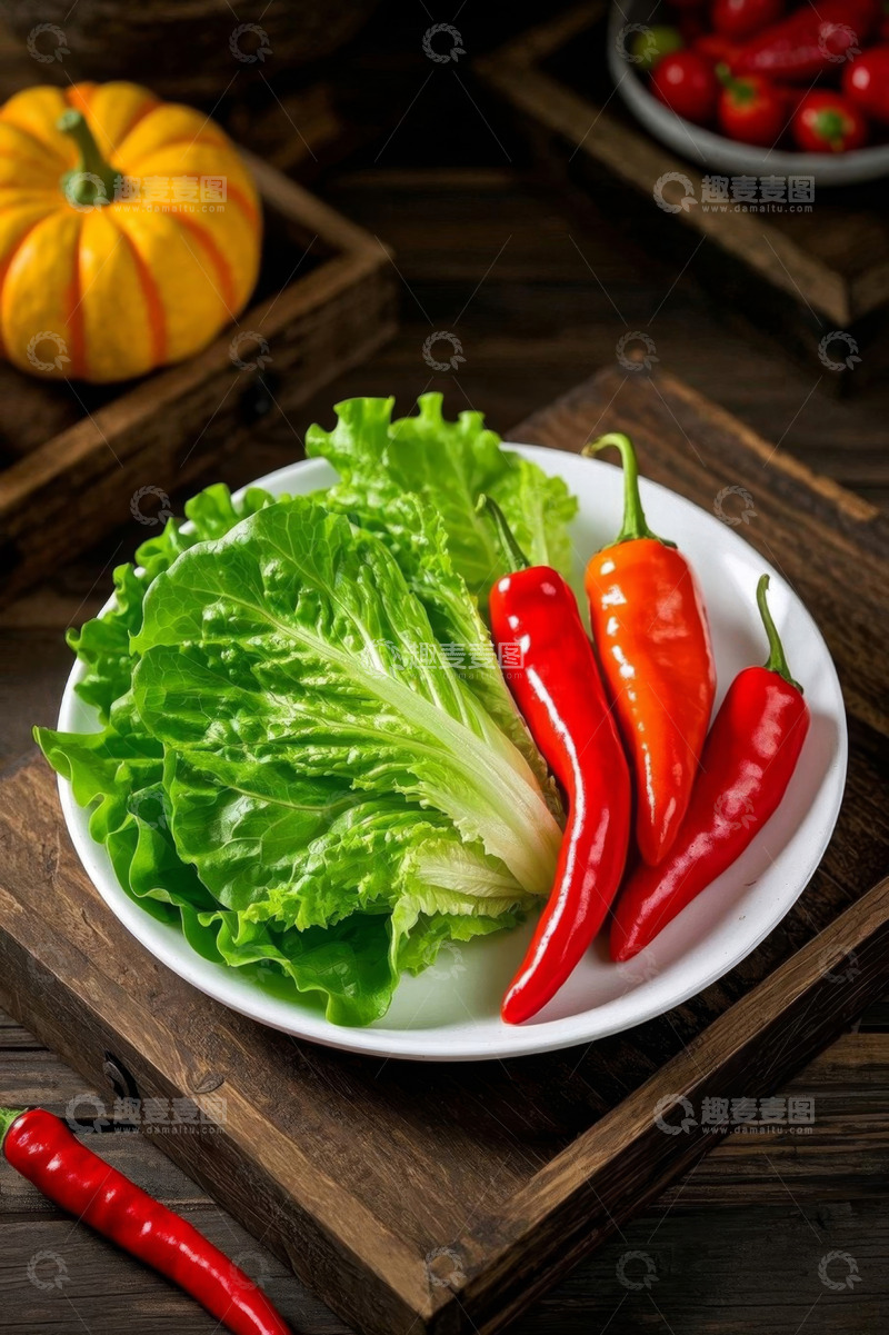 高清大图下载【趣麦麦图】木桌上摆放的新鲜蔬菜食材