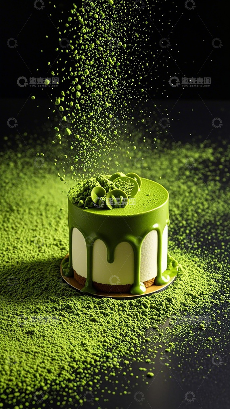 高清大图下载【趣麦麦图】抹茶蛋糕美食摄影创意图片