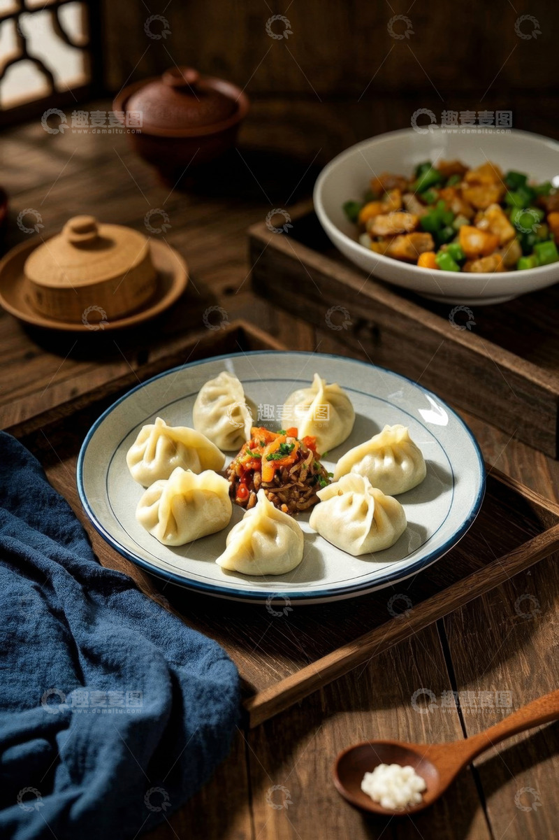 高清大图下载【趣麦麦图】-中式餐桌上的美味饺子摆盘