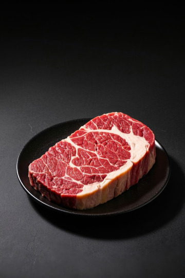 黑色盘子上的新鲜牛排