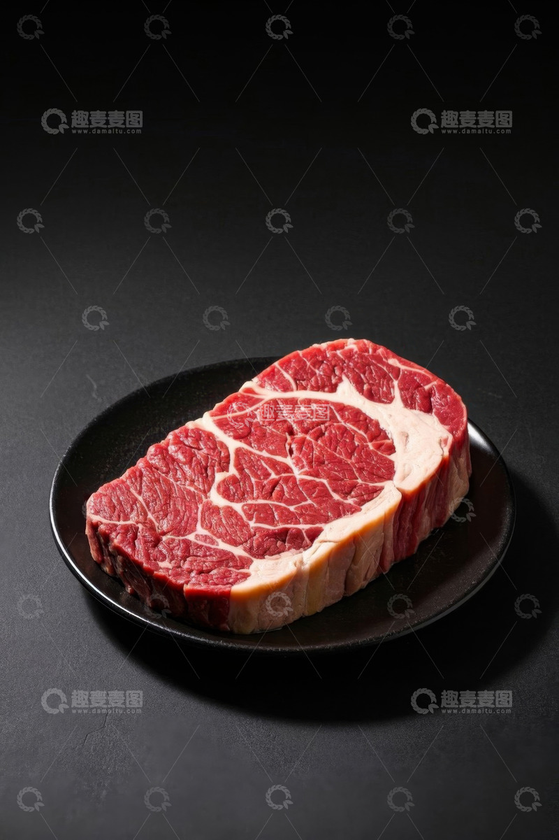 高清大图下载【趣麦麦图】-黑色盘子上的新鲜牛排