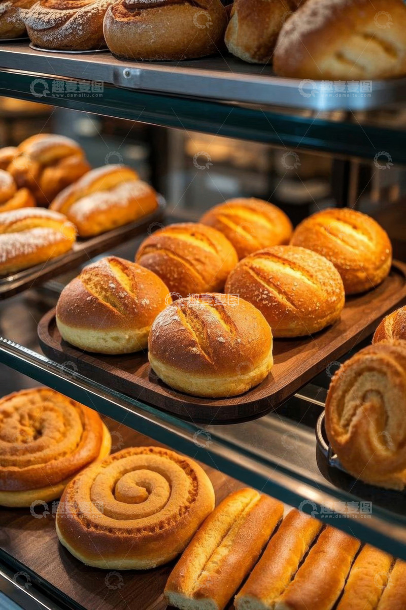 高清大图下载【趣麦麦图】面包店货架上的各式面包
