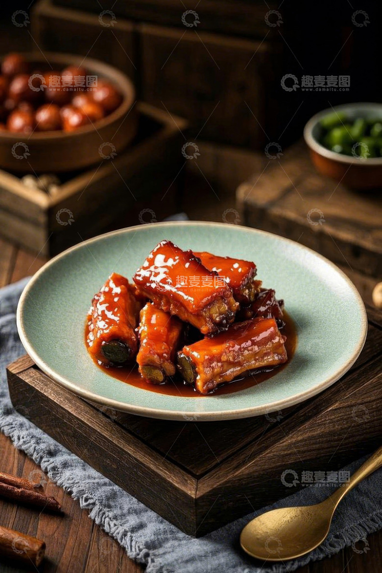 中式餐桌上的美味红烧排骨