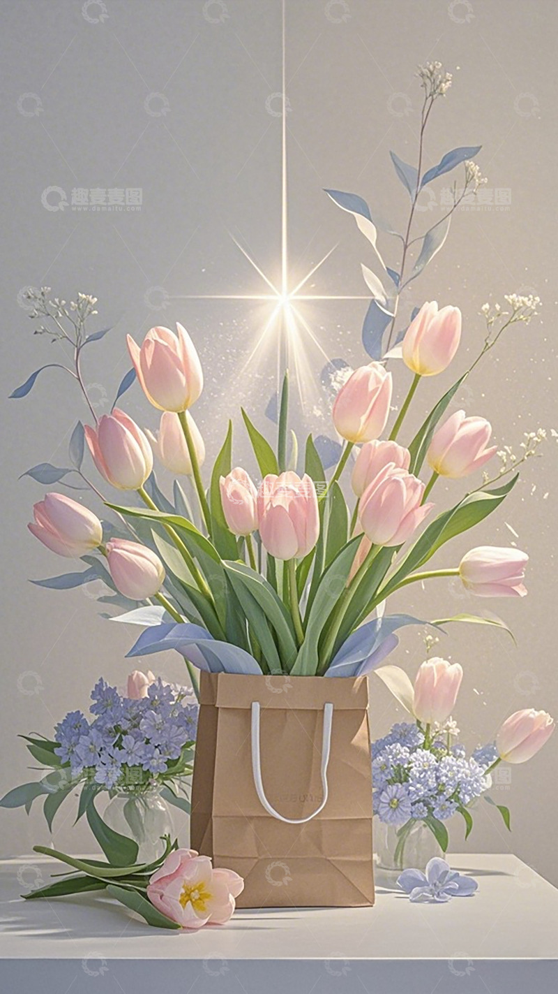 高清大图下载【趣麦麦图】郁金香花束插画设计素材