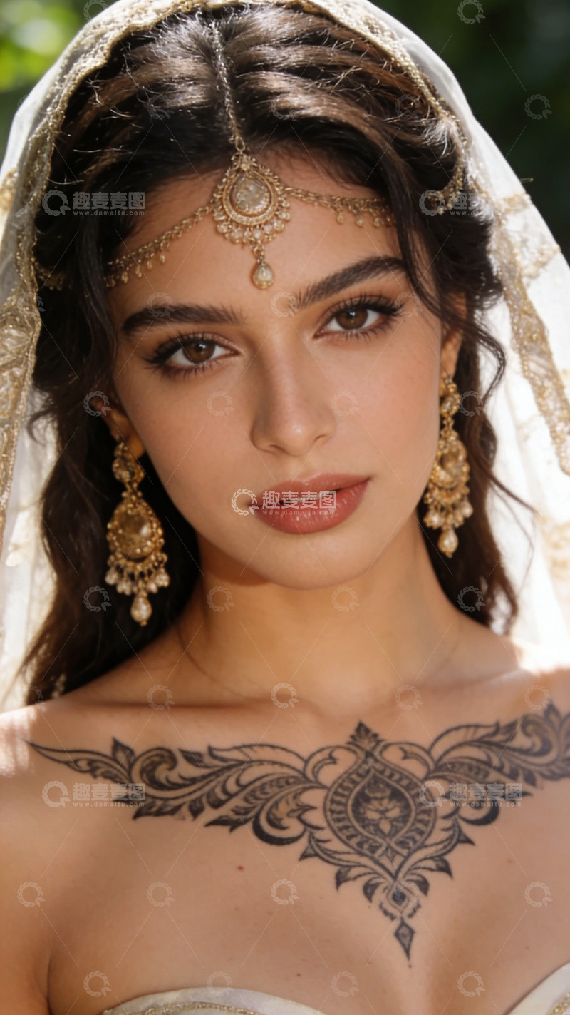 高清大图下载【趣麦麦图】异域风情新娘纹身装饰摄影图