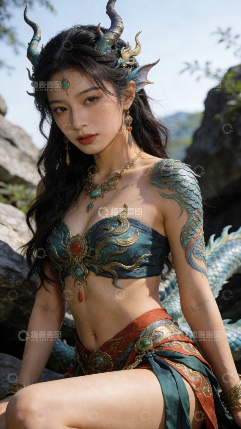 高清大图下载【趣麦麦图】神秘龙女山林写真