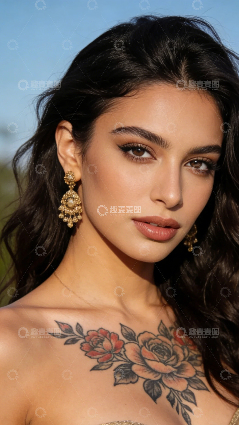 高清大图下载【趣麦麦图】时尚女性花卉纹身写真
