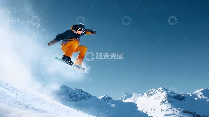 高清大图下载【趣麦麦图】滑雪者雪山飞跃