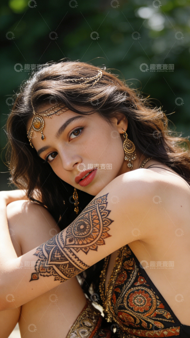 高清大图下载【趣麦麦图】异域风情美女纹身艺术写真