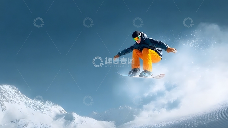 高清大图下载【趣麦麦图】滑雪者雪上飞跃