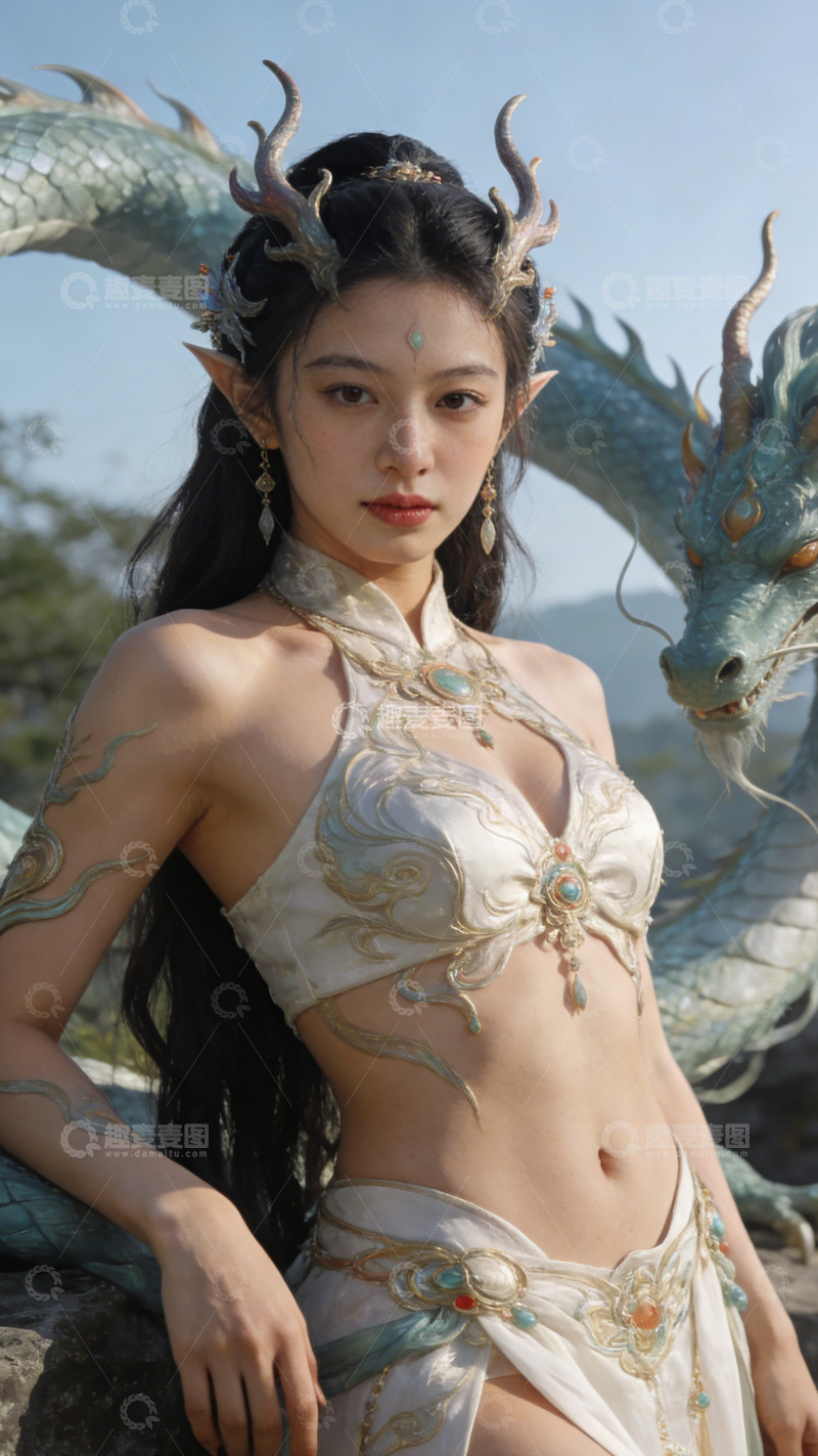 高清大图下载【趣麦麦图】神话风格女子与龙摄影写真
