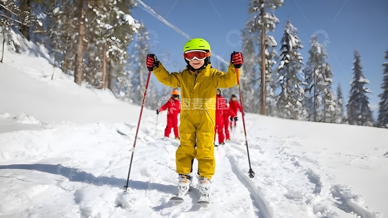 高清大图下载【趣麦麦图】滑雪乐趣冬日风光儿童活动