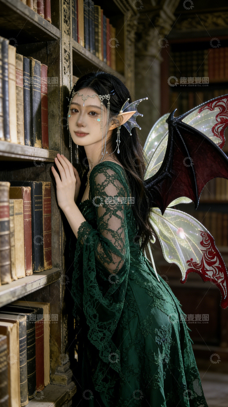 高清大图下载【趣麦麦图】魔幻精灵图书馆写真