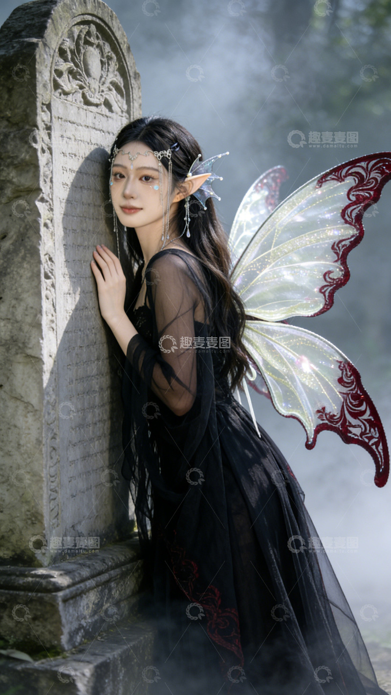 高清大图下载【趣麦麦图】仙气黑色纱裙精灵写真