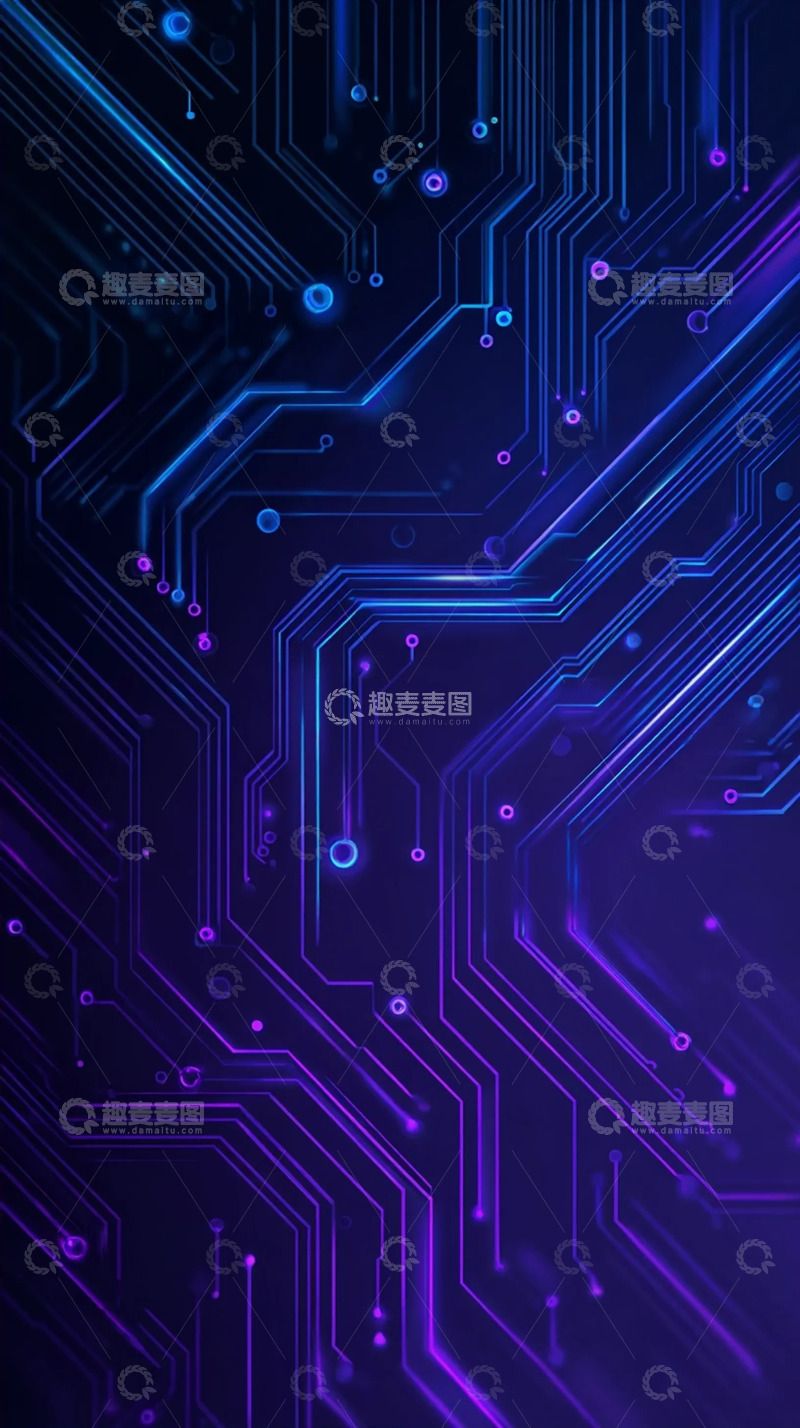 高清大图下载【趣麦麦图】蓝紫光轨里的电路数码织网