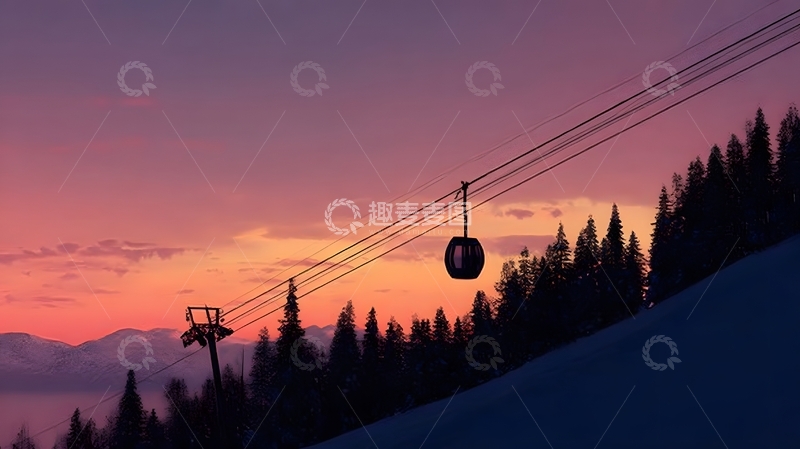高清大图下载【趣麦麦图】缆车雪山日落风光