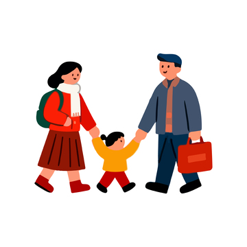 卡通家庭出游插画设计素材