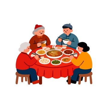 春节家庭聚餐场景插画素材