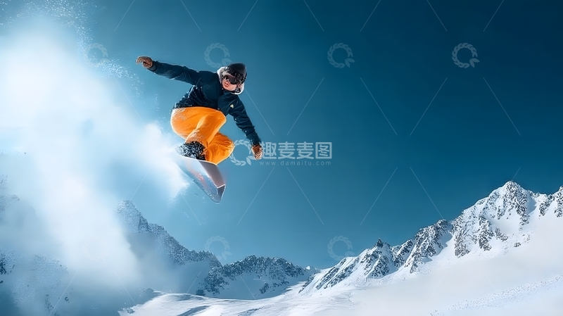 高清大图下载【趣麦麦图】雪山滑雪跳跃极限运动