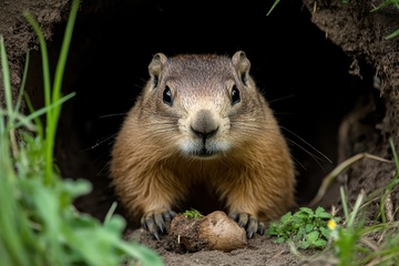 洞穴里的一只土拨鼠