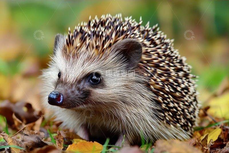 高清大图下载【趣麦麦图】枯叶上站立的小刺猬