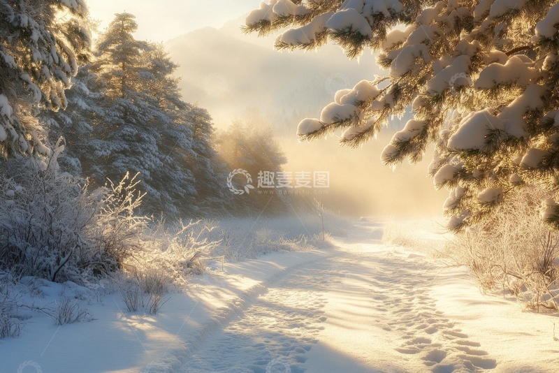 高清大图下载【趣麦麦图】冬季森林道路景色