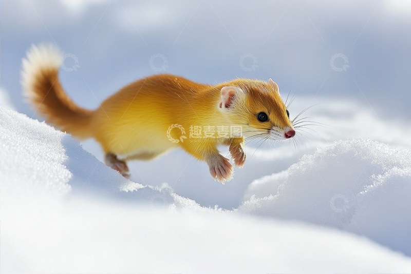 高清大图下载【趣麦麦图】雪地上跳跃的小狐狸
