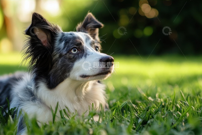 高清大图下载【趣麦麦图】趴在草地上的可爱小边牧
