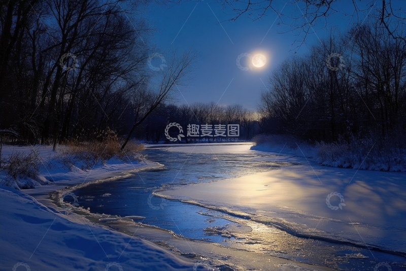 高清大图下载【趣麦麦图】夜间冰河沼泽美景