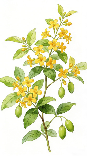 水彩画黄花连翘植物插图