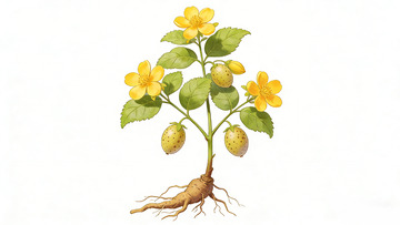 植物插画人参果实连翘黄色花朵