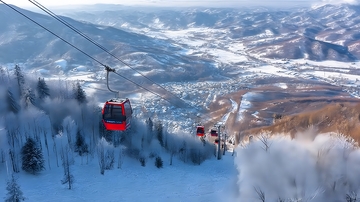 雪山缆车冬日风光