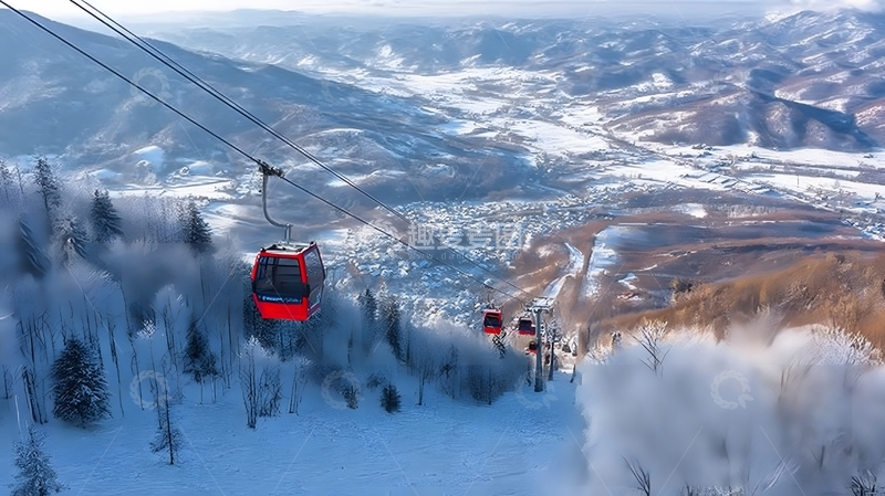 高清大图下载【趣麦麦图】雪山缆车冬日风光