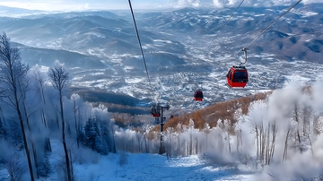 雪山缆车冬日风光图