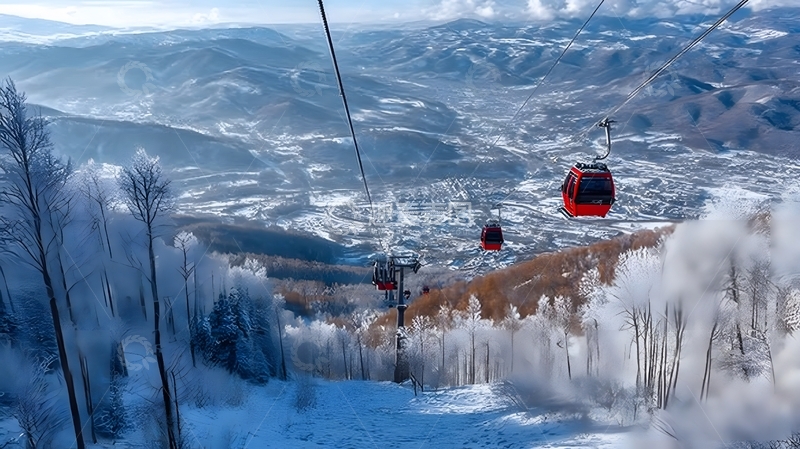 高清大图下载【趣麦麦图】雪山缆车冬日风光图