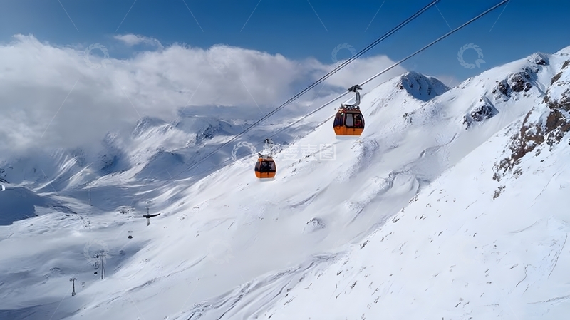 高清大图下载【趣麦麦图】雪山缆车风光