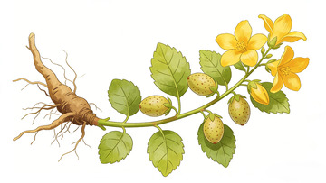 植物插画人参枸杞连翘