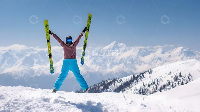 高清大图下载【趣麦麦图】滑雪胜景欢呼瞬间