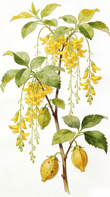 金链花连翘插画